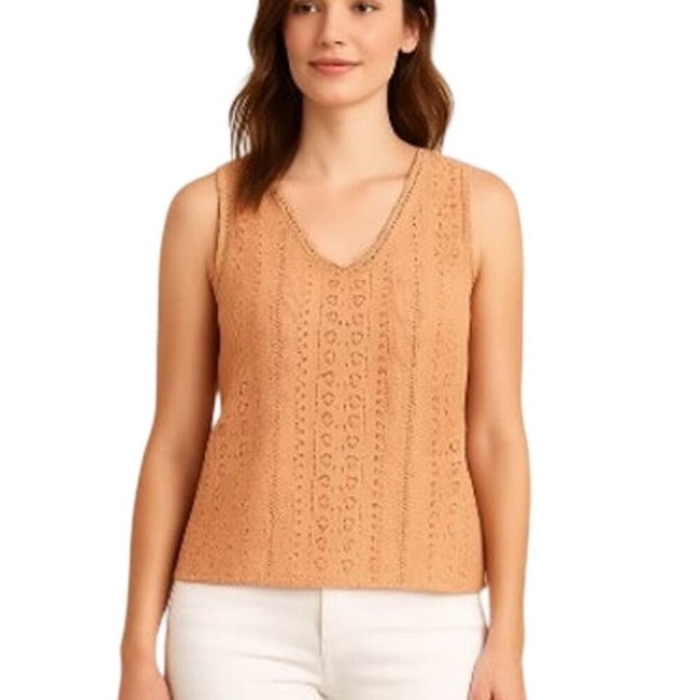 Joie Women’s Medium Tank Top Peach Eyelet Lace Cotton Boho Sleeveless